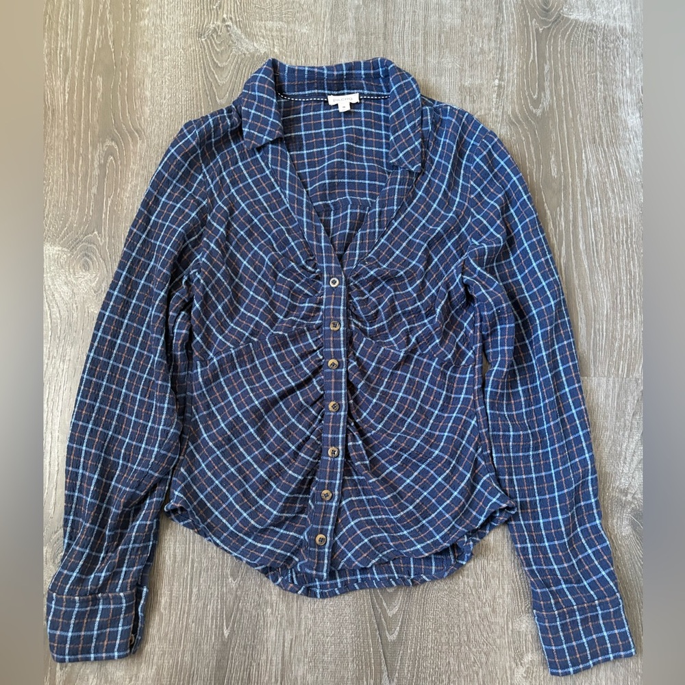 Anthropology Pilcoro Blue Plaid flannel  Button-Up Shirt